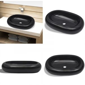 Vidaxl - Vasque ovale céramique Noir pour salle de bain - Lavabo Ovale - Lavabo Céramique Noir - Meuble Salle De Bain - Évier Salle De Bain