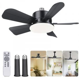 Ventilateur &agrave; douille avec t&eacute;l&eacute;commande, 3 couleurs 3000K-6500K, ampoule LED &agrave; intensit&eacute; variable pour base E26/E27, petit ventilateur de plafond