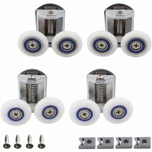 Roue Porte Douche, 4 Pièces Douche Douche Double Roues Porte, Roulette Porte Douche, Rouleau Cabine Douche Salle Bain, Peut Etre Utilisé pour