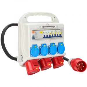 Hengda &ndash; Coffret de chantier 2 x CEE 400V 16A &ndash; 4 x prises Schuko 230V IP44 &ndash; Disjoncteur diff&eacute;rentiel 40A 30mA &ndash; C&acirc;ble H07RN-F 5G 2,5