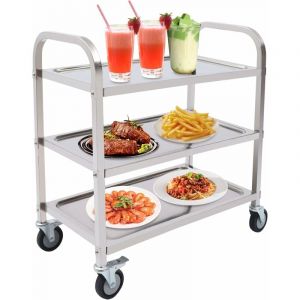 Chariot de service &agrave; 3 &eacute;tages Chariot de cuisine rotatif &agrave; 360&deg; avec frein &Eacute;tag&egrave;re de cuisine robuste &agrave; roulettes Chariot de service commercial 85 x