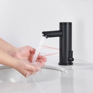 Auralum - Mitigeur Lavabo Infrarouge Electronique Eau Froide et Chaude Mitigeur Automatique Laiton Noir Robinet Automatique de Lavabo pour Salle de