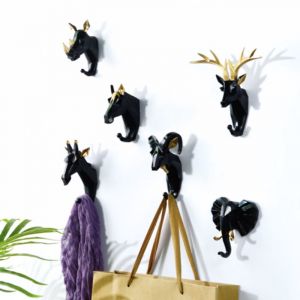 6 Pi&egrave;ces Crochets Pat&egrave;res Porte Manteau Mural T&ecirc;te d'Animal Cerf &Eacute;l&eacute;phant Ch&egrave;vre Crochets Decoratif Murale Cr&eacute;atif en R&eacute;sine R&eacute;tro Vintage Crochet de