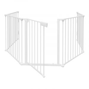 Barrière Pare feu avec portillon, Barriere de securite enfant-Animaux, pliable, longueur totale 310 cm,Blanc - Einfeben