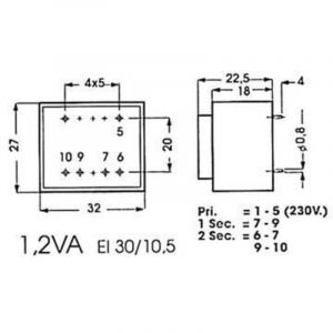 Transformateur moule 230vac 9vac 1.2va transfo 220