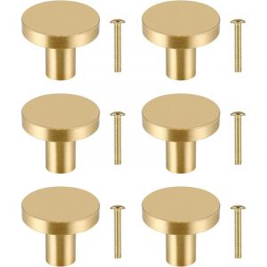 Jn.songs - 6 Pièces Boutons de Tiroir Poignee de Porte Laiton Massif Rond Vintage Poignées Boutons de Meuble pour Commode Armoire Meuble Porte
