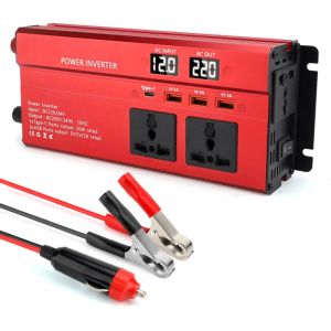 TONYSA Convertisseur 12v /24V 220v 1000W convertisseur de Tension Onduleur avec écran LCD USB d'un Port Type-C et d'un Écran LCD（Rouge）