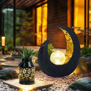 Décoration de jardin lumière solaire led pot de fleur planteur lumière extérieure croissant de lune décoration solaire, 6-8 heures, lot de 2