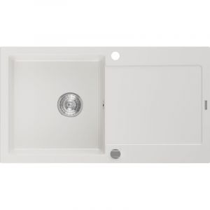 Mexen - Leo &eacute;vier en granit &agrave; 1 cuve avec &eacute;gouttoir 900 x 500 mm, Blanc - 6501901010-20