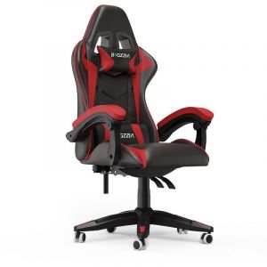 Bigzzia - Fauteuil de Bureau - Chaise Gaming - Siège de Bureau Réglable Gaming Racing - avec coussin et dossier inclinable Rouge