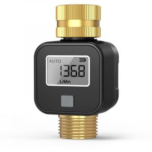 Compteur d'Eau &Eacute;lectronique LCD, D&eacute;bitm&egrave;tre avec Raccord Filet&eacute; BSP 3/4", Capteur de D&eacute;bit et Volume d'Eau en Temps R&eacute;el, pour Jardin, Piscine,
