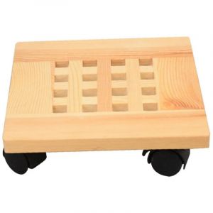 Plateau de pot de fleurs en bois carr&eacute; de 25 cm de diam&egrave;tre, support de fleurs mobile avec base de pot de fleurs &agrave; roulettes, 2 pi&egrave;ces