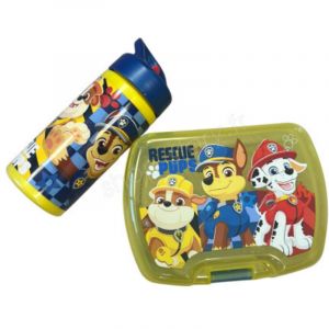 Shop-story - Set Repas Enfant PatPatrouille avec Bo&icirc;te &agrave; Gouter et Gourde 420ml Plastique Jaune pour Ecole et Sorties