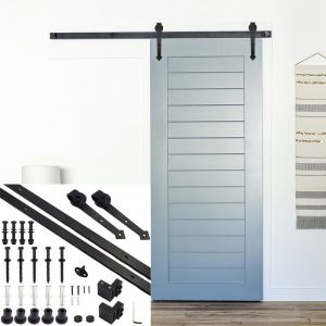 Système de porte coulissante Ensemble d'accessoires pour Rail au sol Rail de porte à rouleau en bois Verre 150kg Pfeil 183CM - le noir - Swanew