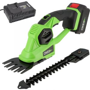 Oxeo - Cisaille &agrave; gazon - sculpte buisson taille haie sans fil 2en1 18V - 2 lames - Avec batterie 4Ah et chargeur super rapide 4A