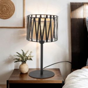 Licht-erlebnisse - Lampe de chevet m&eacute;tal E27 ronde d: 20 cm 37 cm noir marron lampe de chevet moderne