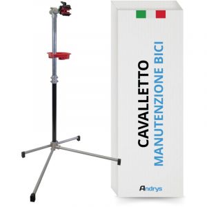 Andrys Srl - Andrys - Support de V&eacute;los sur Pied pour l'Entretien, Hauteur R&eacute;glable, &Eacute;tau Pivotant, Visserie et Bac, Max 18 kg, 73x70x143 cm