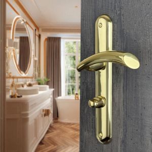 Ouvre&D&eacute;co - 2 poign&eacute;es de porte TAMARA verrou condamnation, laiton poli entraxe 195 mm