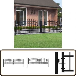 Portail et sommet de lance Noir 305x120 cm Acier enduit poudre - Portail De Cloture - Portillon - Cl&ocirc;ture Jardin - Portail Aluminium - Portail Design