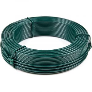 Fil de tension m&eacute;tallique vert plastifi&eacute;, rouleau de 50 m, 0,45 mm, pour cl&ocirc;ture, jardin, bricolage