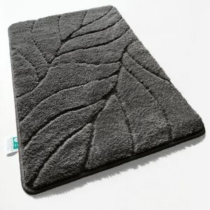 Karat Tapis de bain Maris Tapis de bain moelleux microfibre douce motif feuille 40 x 60 cm, Gris foncé