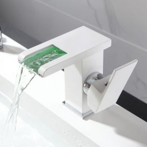 Robinet Mitigeur &agrave; LED pour &Eacute;vier de Salle de Bain Cascade, Robinetterie Lavabo