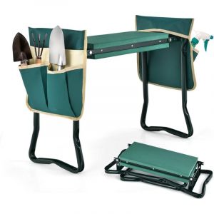 Relax4life - Tabouret de Jardinage Pliable, Agenouilloir de Jardin avec 2 Sacs à Outils, Coussinet Epais en Eve Charge 150kg, Banc de Jardinage