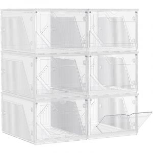 SONGMICS Bo&icirc;tes &agrave; Chaussures, Lot de 6, Rangement Chaussures en Plastique, Empilable et Reliable, avec Porte Magn&eacute;tique, Transparente, jusqu&rsquo;&agrave; la