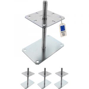 4 Embases Pied de poteau r&eacute;glable - Fixation rectangulaire - Platine 140x80mm - M20 - Acier galvanis&eacute; - Fabrication Europe