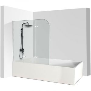 Randaco Pare baignoire Bath screen pivotant Paroi de douche sanitaire pour paroi de baignoire 6mm Nano Repliable glass 3 parties 120x140cm Argent