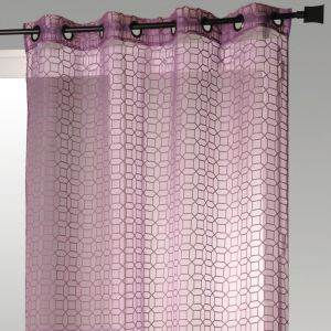 Voilage en Organza D&eacute;vor&eacute; avec Motifs G&eacute;om&eacute;triques Prune 140x240 cm