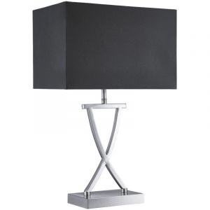 Lampe de table club X base, argent satin&eacute;, abat-jour rectangulaire noir