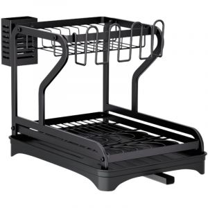 &Eacute;gouttoir de comptoir avec plateau d'&eacute;gouttage, &eacute;gouttoir double pour &eacute;vier, bac d'&eacute;gouttage, noir