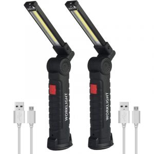 2 X Lampe De Travail Cob Baladeuse Led Rechargeable Lampe Atelier Cob Torche Lampe De Poche Lampe De Travail Baladeuse Led Avec Base Magnétique Lampe