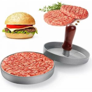 Ymyny - Presse à hamburger, presse à hamburger de cuisine à viande hachée, manche en bois, presse à hamburger antiadhésive en aluminium pour steak,