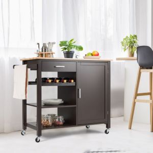 Design In - Desserte Chariot Cuisine Roulettes 100x48x90CM Îlot Cuisine Tiroir Placard Porte-serviettes Marron CW69709