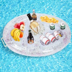 Gonflable Porte-Boissons Bar Flottant, Jus de Bière Plateau de Boissons Salade de Fruits Buffet Serveur Grande Capacité pour Piscine d'été en Plein