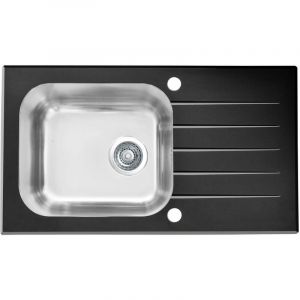 Alveus - Altone - Évier 78x44 cm, avec commande de vidage, verre noir / inox 1114558