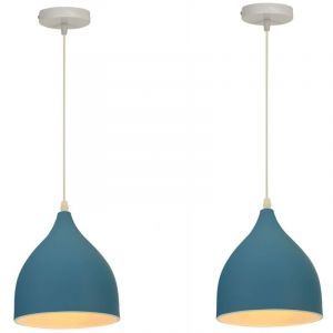 Wottes - Lot de 2 Suspension Lampe de Salon Industrielle Suspension Luminaire E27 60W Lustre Diamètre 17CM pour Cuisine Chambre Corridor Bleu Foncé