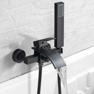 Mitigeur de Baignoire Cascade Mural noir Robinet De Baignoire avec douchette Pommeau De Douche Cascade Mural Robinet De Baignoire Chaud Et Froid