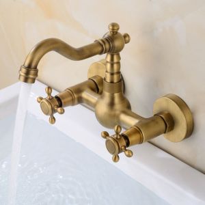 Mitigeur de Cuisine Antique inspir&eacute;e Robinet de Cuisine - Fixation Murale, Vieux Laiton