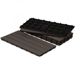 Tolletour - Carreaux de terrasse en carrelage wpc 60x30 cm, carrelage de balcon 2 m², carrelage clic, brun foncé, 12 pièces
