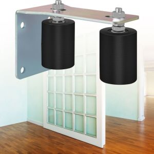 Mophorn Guide à rouleaux pour portail 3", nylon noir avec support en L zingué et boulons réglables, ensemble de support coulissant - Lot de 2