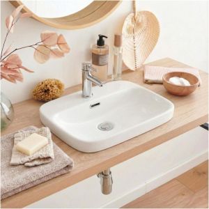 Vasque semi encastr&eacute;e rectangulaire en c&eacute;ramique blanche 48x37cm