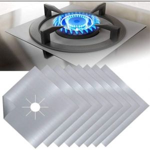 8Pcs Plaque de Cuisson &agrave; Gaz Protection en T&eacute;flon Argent Plaque Cuisson Gaz Protection Gaziniere Gaz Protection Cuisini&egrave;re &agrave; Br&ucirc;leurs Gaz Protection