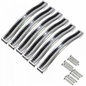 6x 160mm Poign&eacute;e de Porte Cristal Decoration Bouton de Porte Bouton de Meuble Pour Meuble Tiroir Placard Bin Penderie Armoire,Argent&eacute; Noir