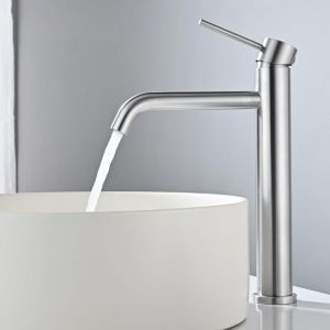 Mitigeur de Lavabo Haut Robinet Salle de Bain pour Lavabo et Vasque Robinet Lavabo en Acier Inox Brossé Classique