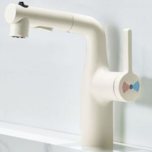 Mitigeur Lavabo Salle de Bain avec Douchette Extractible, Robinet de Salle de Bains &agrave; 3 Modes, Mitigeur Chaud et Froid,Blanc Laiteux