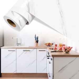 Papier adhésif pour meubles 61 cm x 500 cm papier peint auto-adhésif film auto-adhésif étanche pour comptoirs de cuisine salle de bain-marbre blanc