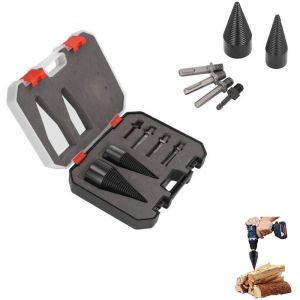 Foret de Fendage de Bois - 32mm+42mm Fendeur de Buche, Fendeuse Bois C&ocirc;ne, Foret Conique avec 4 Poign&eacute;es, Carr&eacute;/Rond/Hexagonal pour Perceuse